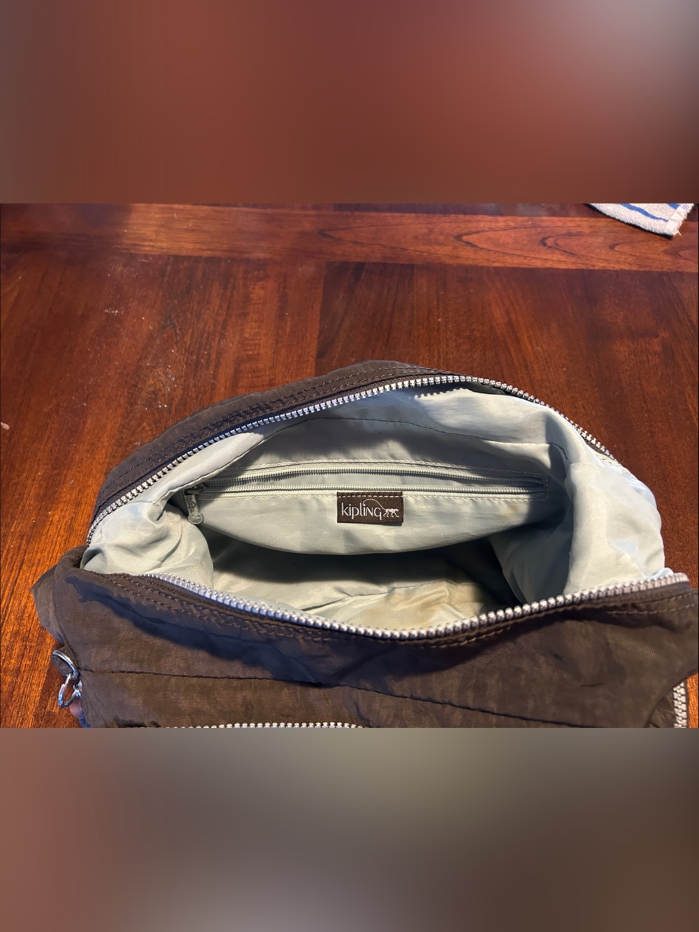 Kipling Chocolate Brown Crossbody Bag with signature Monkey Keychain - Picture 10 of 11